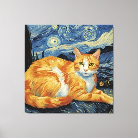 Een kat in de Sterrennacht Canvas Afdruk (Voorkant)