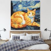 Een kat in de Sterrennacht Canvas Afdruk (Insitu (Slaapkamer))
