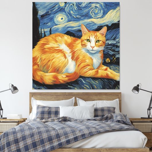Een kat in de Sterrennacht Canvas Afdruk (Insitu (Slaapkamer))