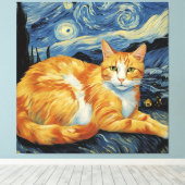 Een kat in de Sterrennacht Canvas Afdruk (Insitu (Houten vloer))