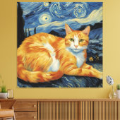 Een kat in de Sterrennacht Canvas Afdruk (Insitu (Woonkamer))