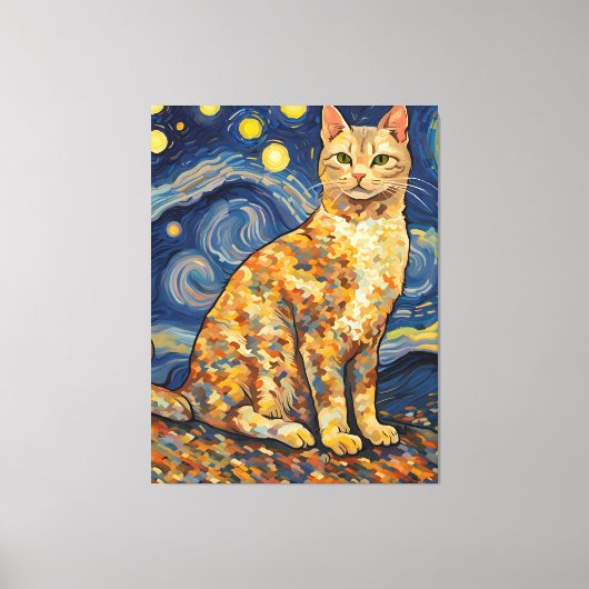 Een kat in de Sterrennacht Canvas Afdruk (Voorkant)