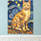 Een kat in de Sterrennacht Canvas Afdruk (Insitu (Houten vloer))