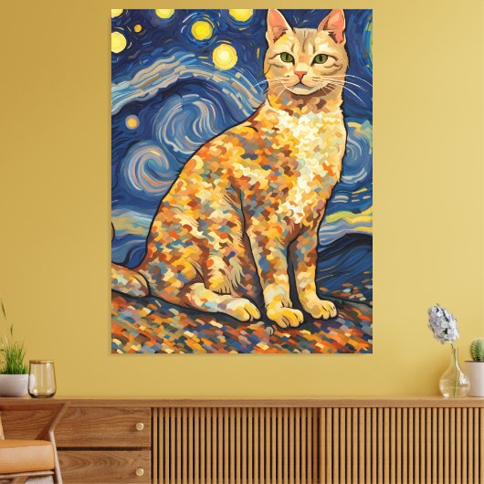 Een kat in de Sterrennacht Canvas Afdruk (Insitu (Woonkamer))