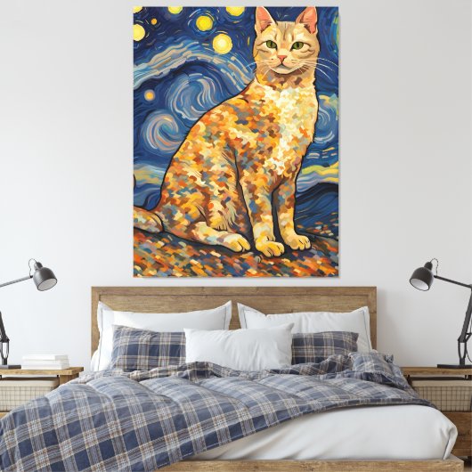 Een kat in de Sterrennacht Canvas Afdruk (Insitu (Slaapkamer))
