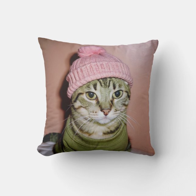 Een kat in een beanie kussen (Voorkant)