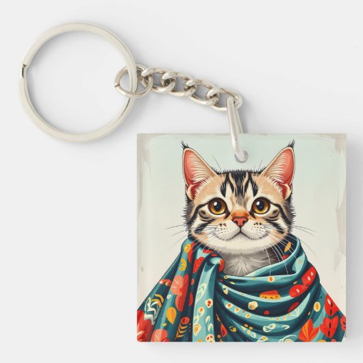 Een kat in een deken sleutelhanger (Voorkant)