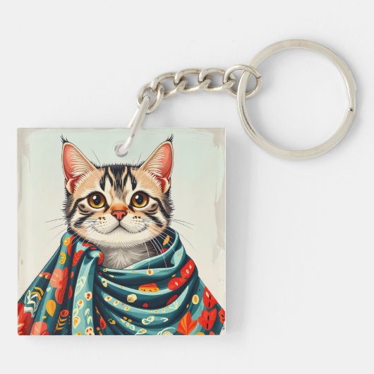 Een kat in een deken sleutelhanger (Achterkant)