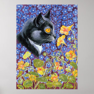 Een kat in een zee van bloemen, Louis Wain Poster