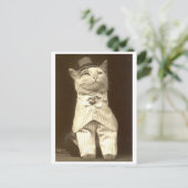 Een kat in pak en pet! briefkaart (Staand voorkant)