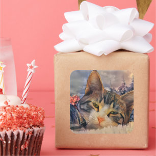 Een Kat Kerstmis Vierkante Sticker