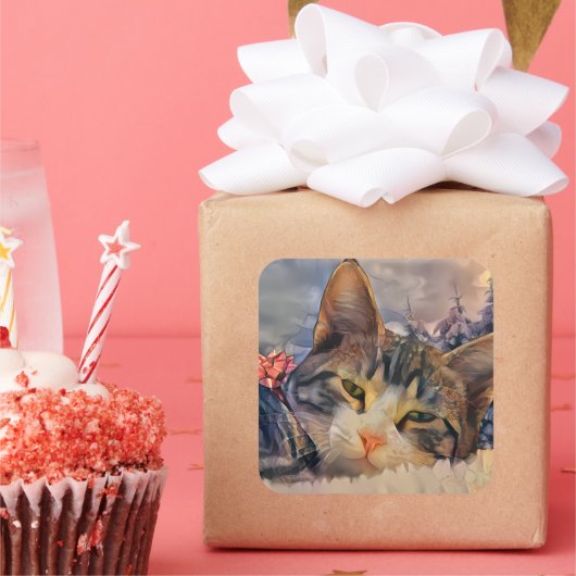 Een Kat Kerstmis Vierkante Sticker (Feest)