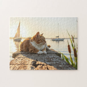 Een kat met de lisdodde legpuzzel