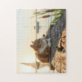 Een kat met de lisdodde legpuzzel (Verticaal)