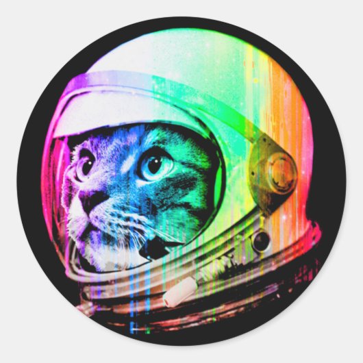 Een kat met een astronautendroom ronde sticker (Voorkant)