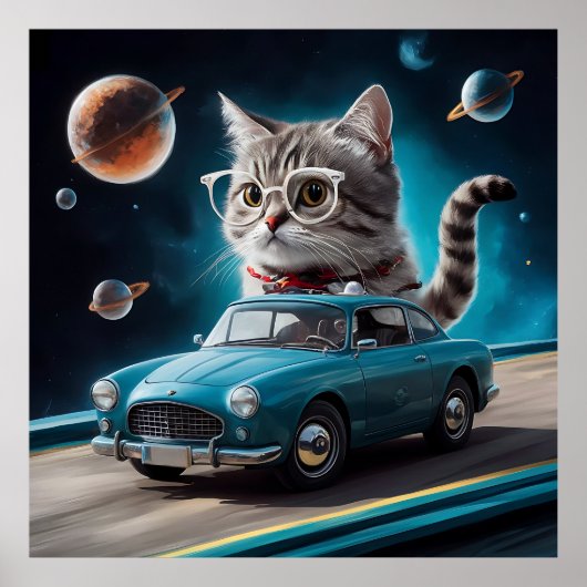 Een kat met een bril die in een auto rijdt... poster (Voorkant)