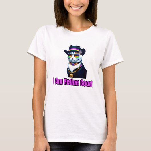 Een kat met een Fedora en een zonnebril T-shirt (Voorkant)