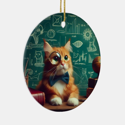 Een kat met een monocle II Keramisch Ornament (Rechts)