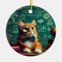 Een kat met een monocle II Keramisch Ornament