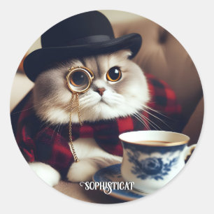 Een kat met een monocle ronde sticker