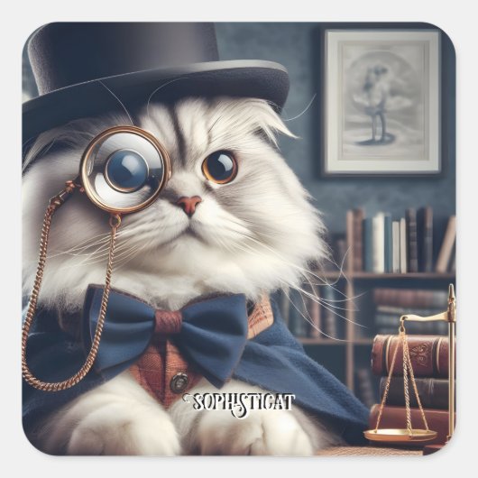 Een kat met een monocle VI Vierkante Sticker (Voorkant)