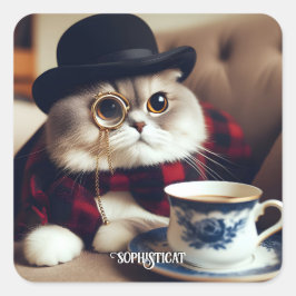 Een kat met een monocle vierkante sticker