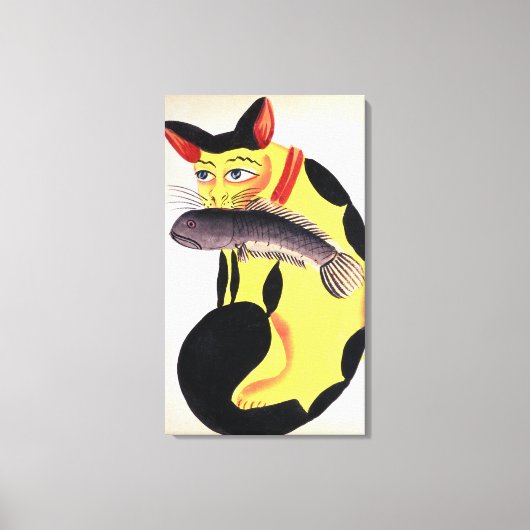 Een kat met een vis in zijn mond, van de Rudyard K Canvas Afdruk (Voorkant)