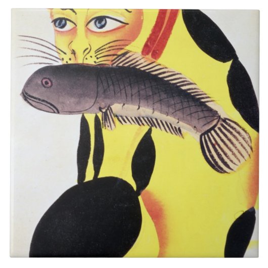 Een kat met een vis in zijn mond, van de Rudyard K Tegeltje (Voorkant)