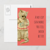 Een kat met een warme kop kan je een beter gevoel  briefkaart (Voorkant / Achterkant)