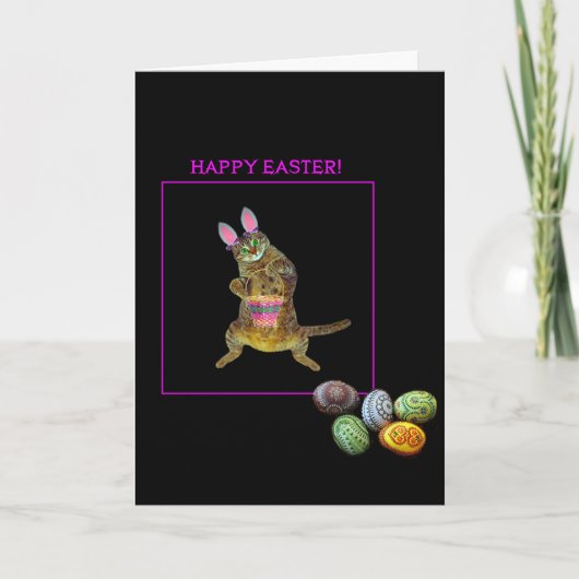 Een kat met konijntjesoren feestdagen kaart (Voorkant)