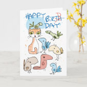 Een kat op een verjaardagskaart... of een vogeldag kaart (Gele Bloem)