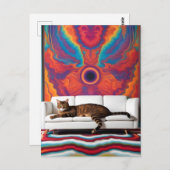Een kat op een witte bank psychedelische kleurrijk briefkaart (Voorkant / Achterkant)