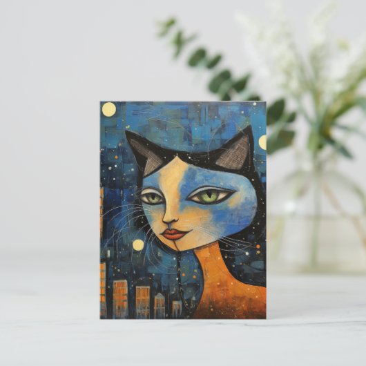 Een kat persoon in de stad briefkaart (Staand voorkant)