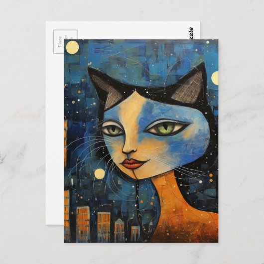 Een kat persoon in de stad briefkaart (Voorkant / Achterkant)