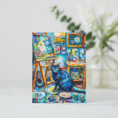 Een kat schilderen in het atelier van een schilder briefkaart (Staand voorkant)