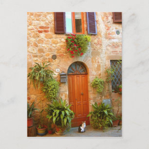 Een kat zoekt toegang tot het huis in Pienza, Ital Briefkaart