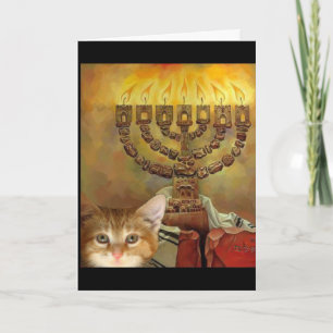 Een katje en een Menorah Feestdagen Kaart