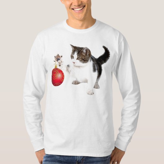 Een katje versiert je kerstboom t-shirt (Voorkant)