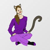 een katmeisje raamsticker (Vel)