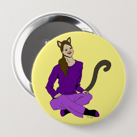 een katmeisje ronde button 4,0 cm (Voorkant /achterkant)