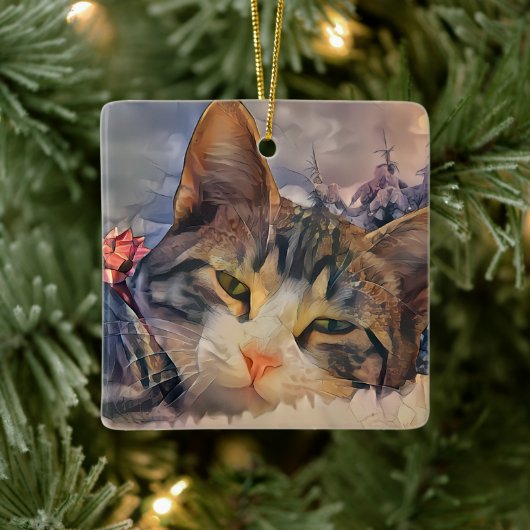 Een Kattenkerstmis Keramisch Ornament (Boom)