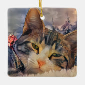 Een Kattenkerstmis Keramisch Ornament (Voorkant)