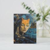 Een kattenvrouw in de stad briefkaart (Staand voorkant)