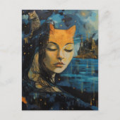 Een kattenvrouw in de stad briefkaart (Voorkant)