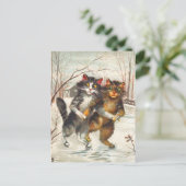 Een kattepaar ijsschaatsen briefkaart (Staand voorkant)