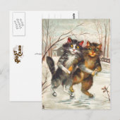 Een kattepaar ijsschaatsen briefkaart (Voorkant / Achterkant)