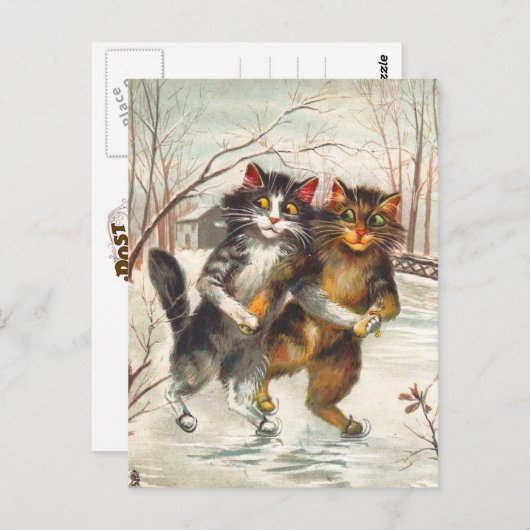 Een kattepaar ijsschaatsen briefkaart (Voorkant / Achterkant)