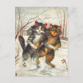 Een kattepaar ijsschaatsen briefkaart (Voorkant)
