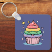 Een kawaii giechelende cupcake met regenboog en gl sleutelhanger (Voorkant)