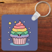 Een kawaii giechelende cupcake met regenboog en gl sleutelhanger (Achterkant)